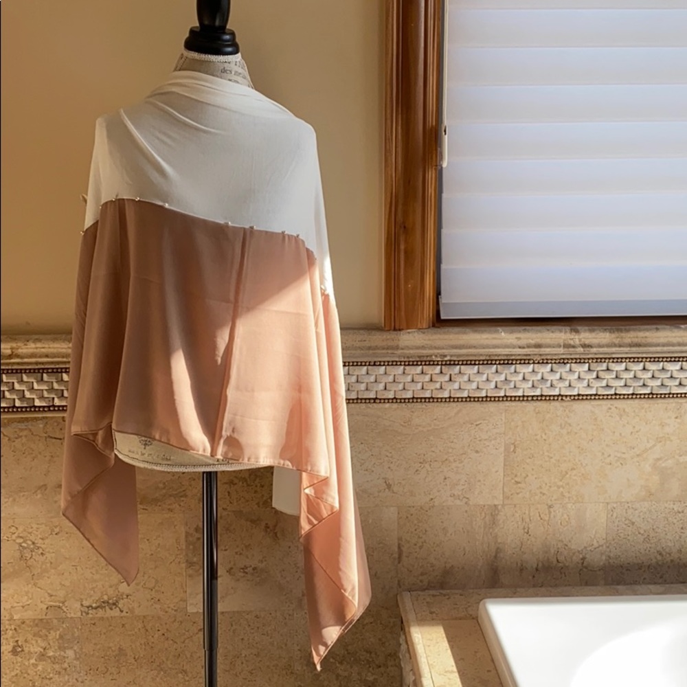 Women’s Pearled 2 color Hijab Scarf Shawl Cover up - Picture 2 of 15